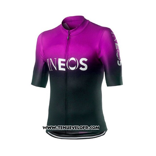 2019 Maillot Ciclismo Castelli Ineos Noir Violet Manches Courtes et Cuissard